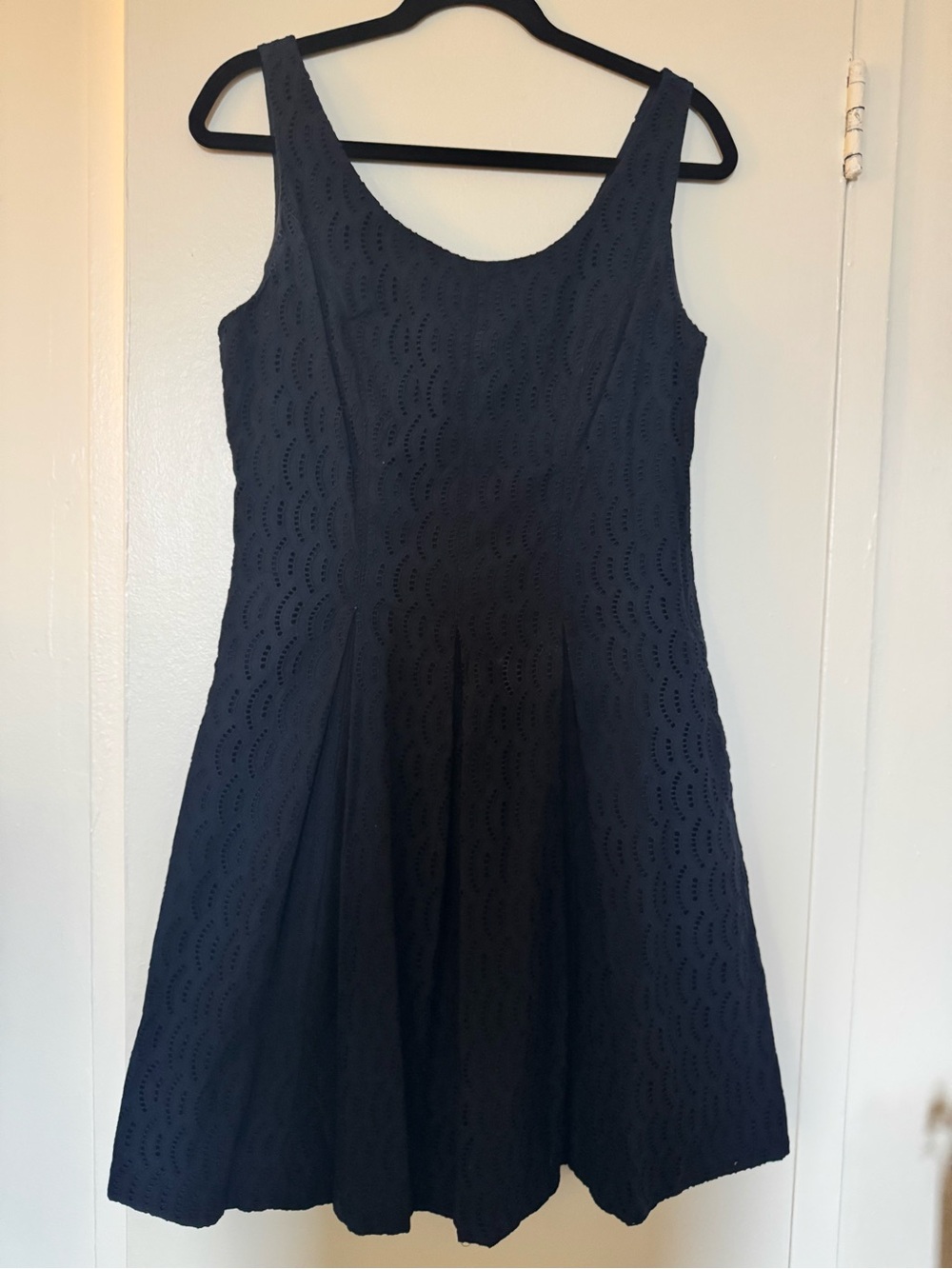 Lord & Taylor Navy Eyelet Fit-and-Flare Mini Dress
